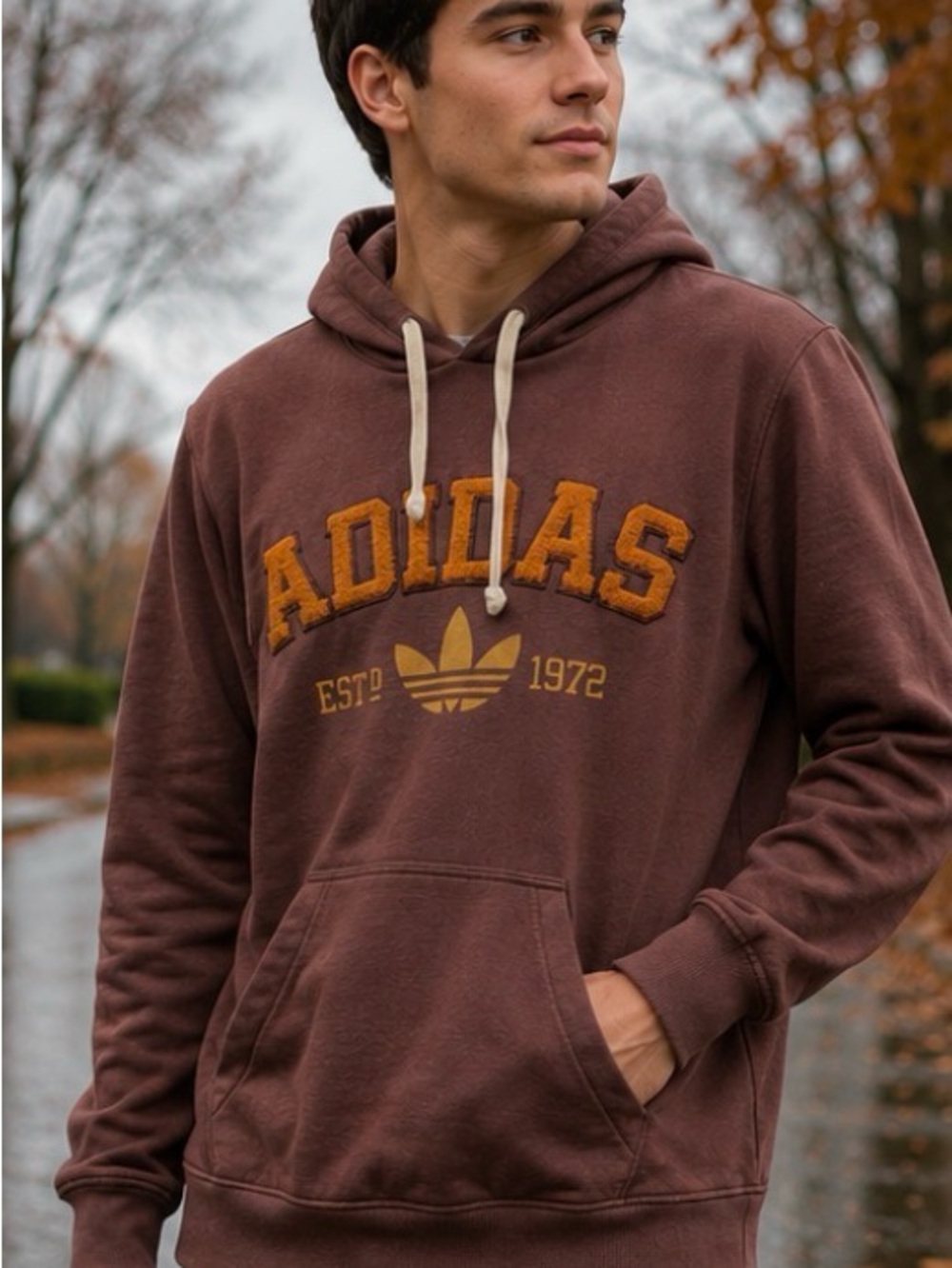 Adidas Originals Trefoil Chenille Logo Hoodie Brown Men’s Unisex 2014